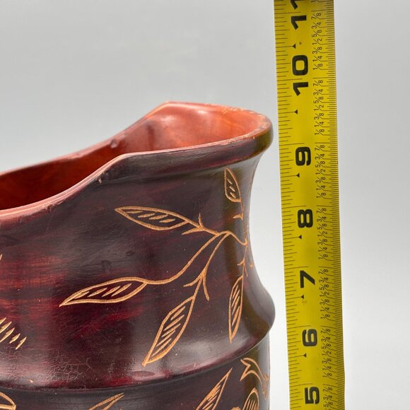 Vintage Hand-Carved Wooden Pitcher with Etched Floral Design on Pedestal Base - Picture 8 of 8